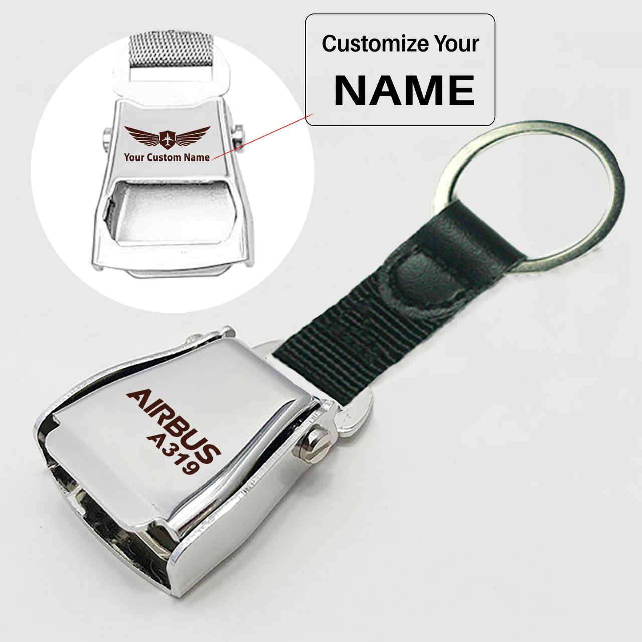 Airbus A319 & Text Designed Airplane Seat Belt Key Chains