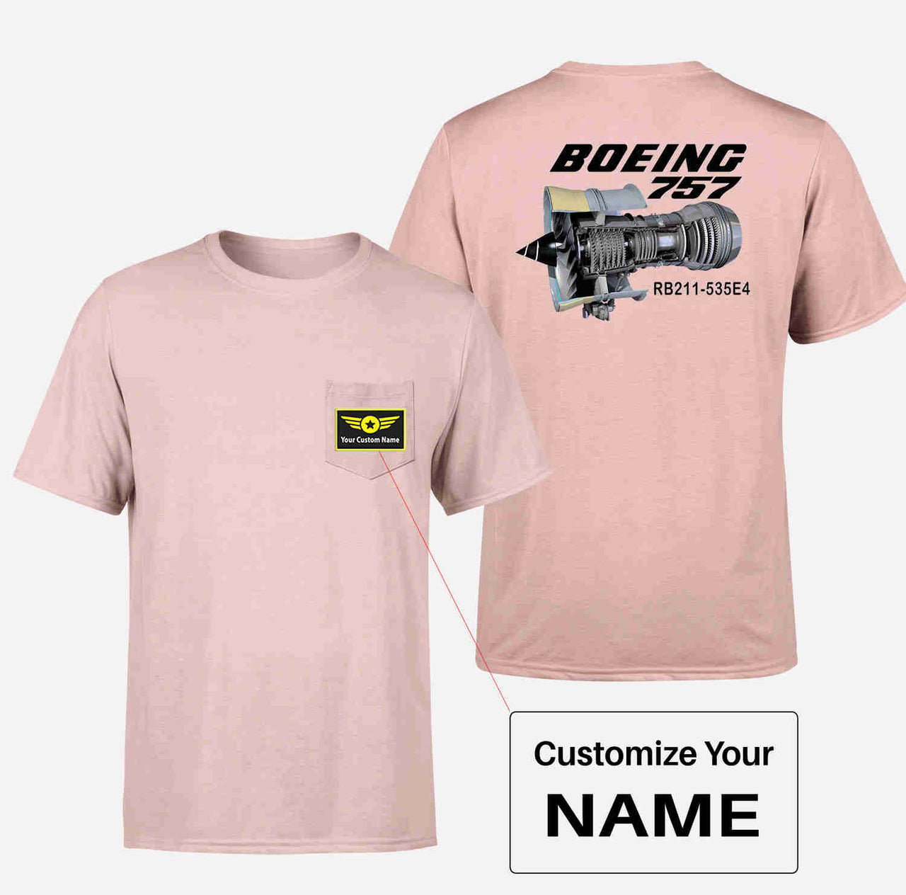 Boeing 757 & Rolls Royce Engine (RB211) Designed Pocket T-Shirts