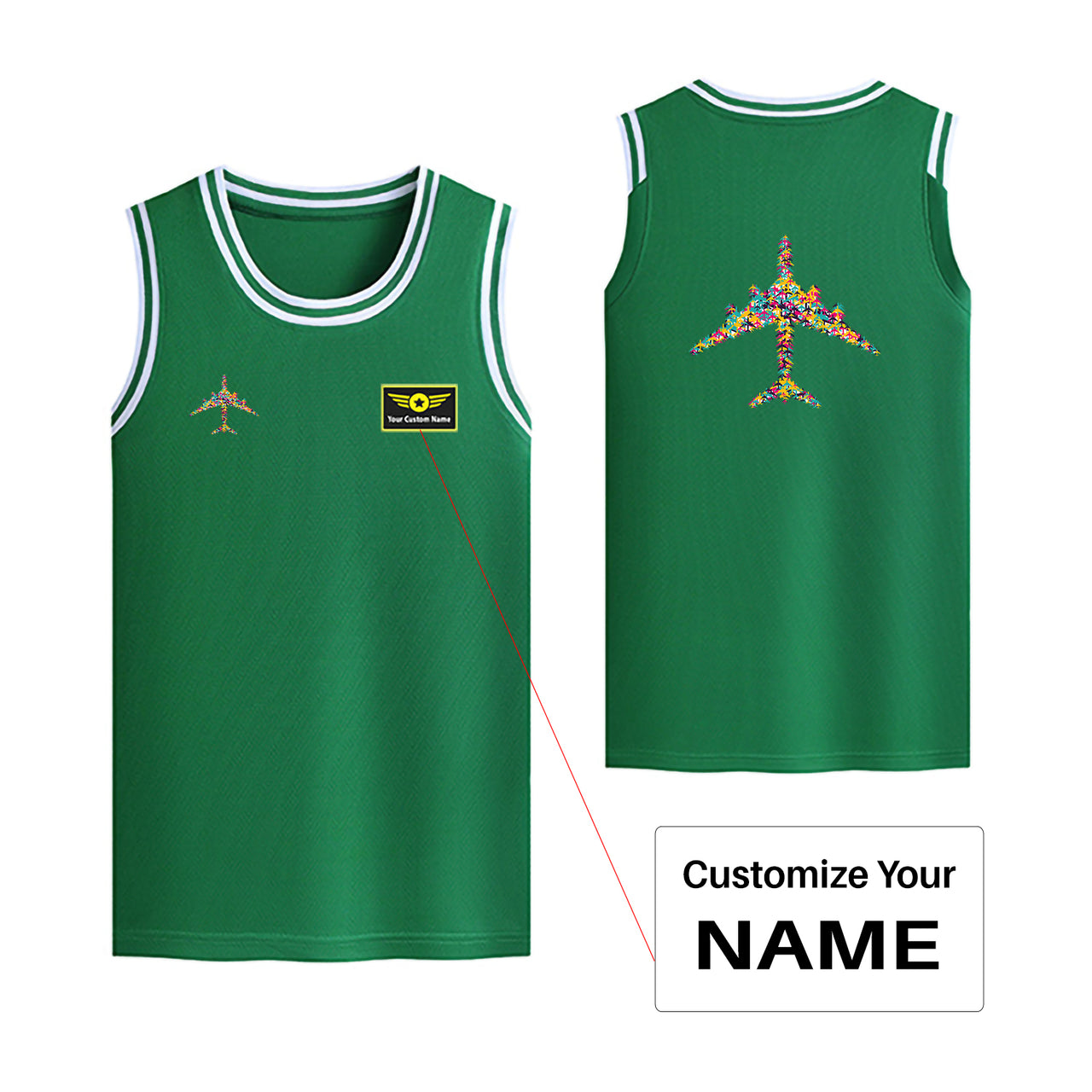 Colourful Airplane Designed Basketball Style Sports Tank Tops