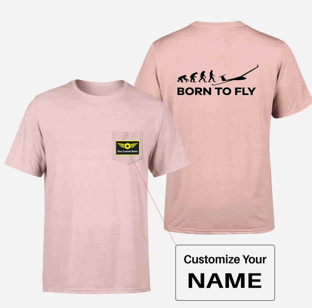 Born To Fly Glider Designed Pocket T-Shirts