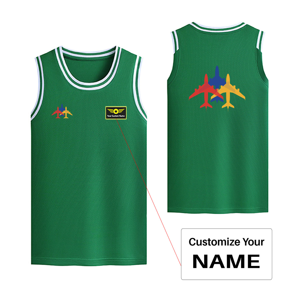 Colourful 3 Airplanes Designed Basketball Style Sports Tank Tops