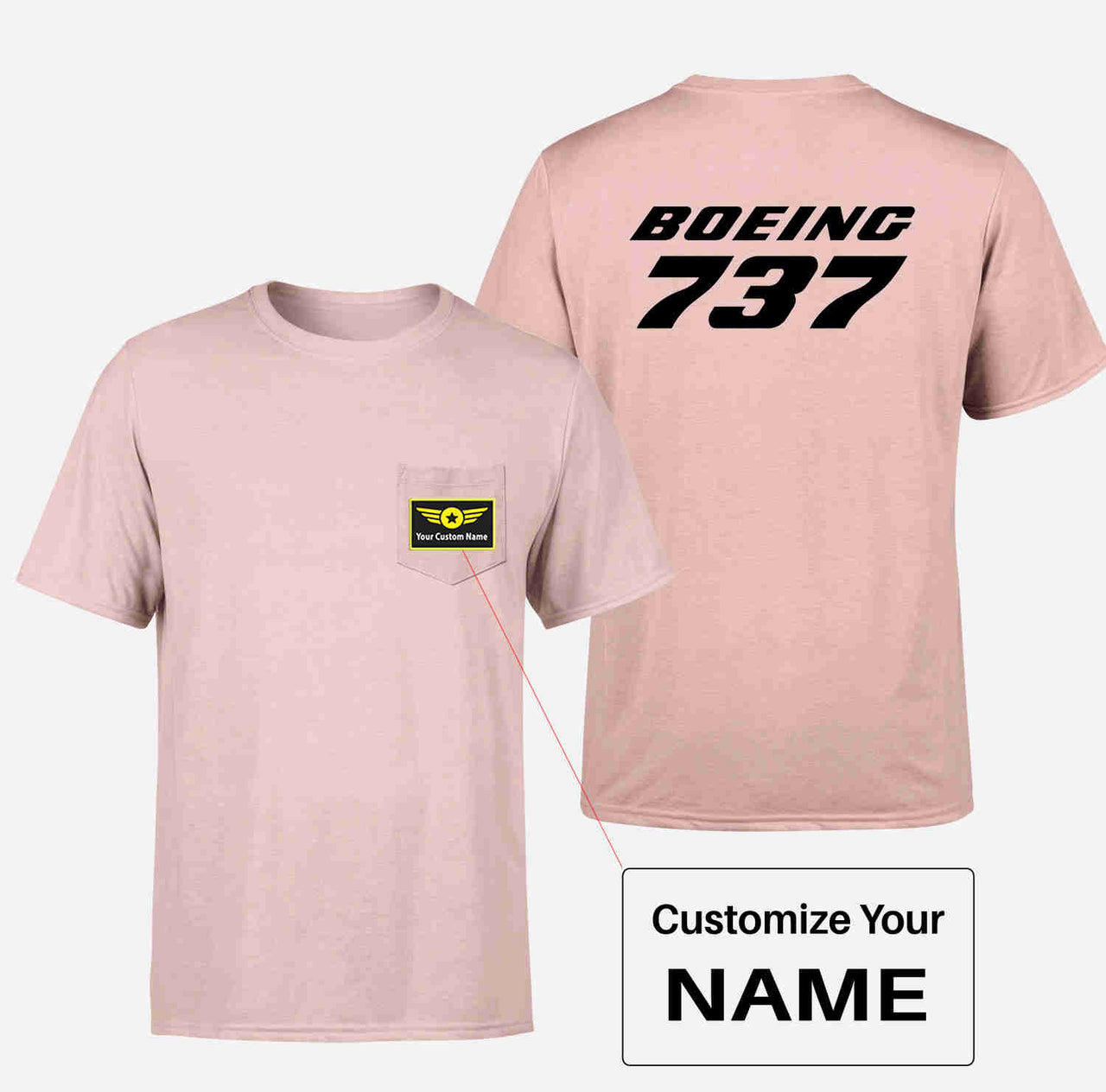 Boeing 737 & Text Designed Pocket T-Shirts