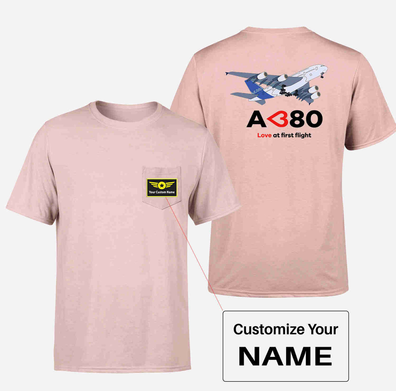 Airbus A380 Love at first flight Designed Pocket T-Shirts