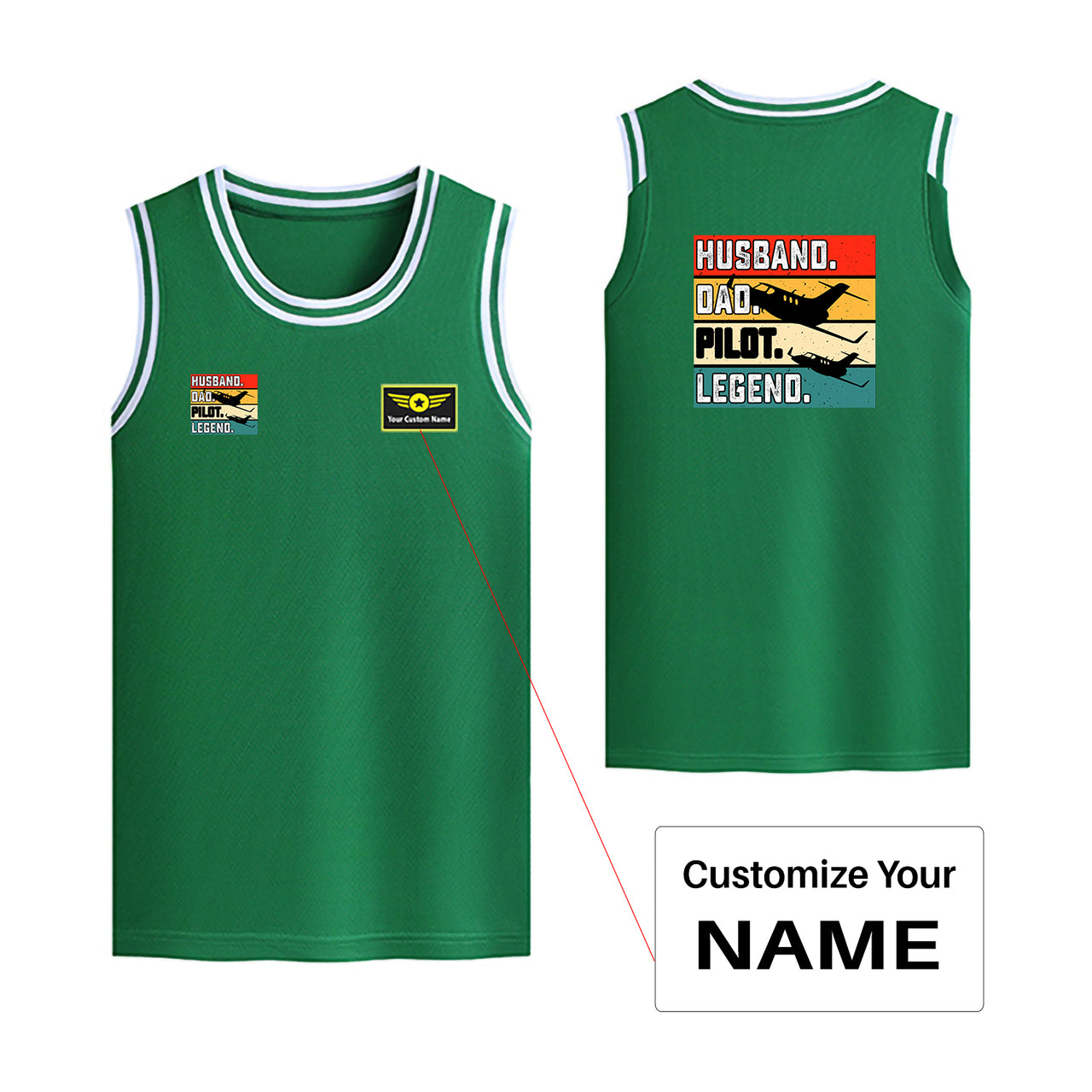 Husband & Dad & Pilot & Legend Designed Basketball Style Sports Tank Tops