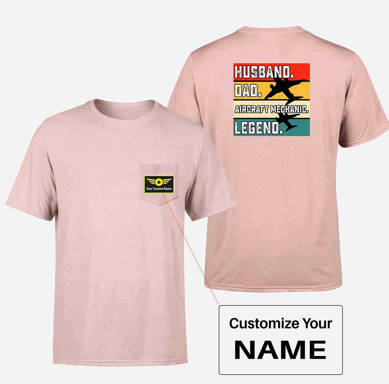 Husband & Dad & Aircraft Mechanic & Legend Designed Pocket T-Shirts