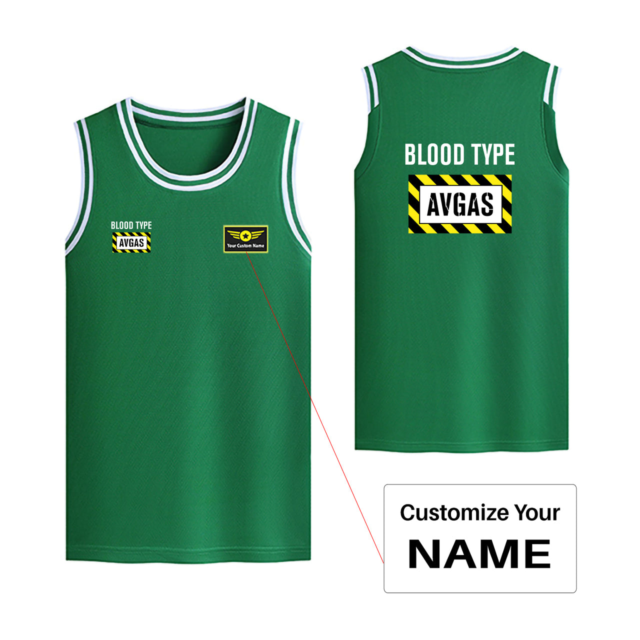 Blood Type AVGAS Designed Basketball Style Sports Tank Tops