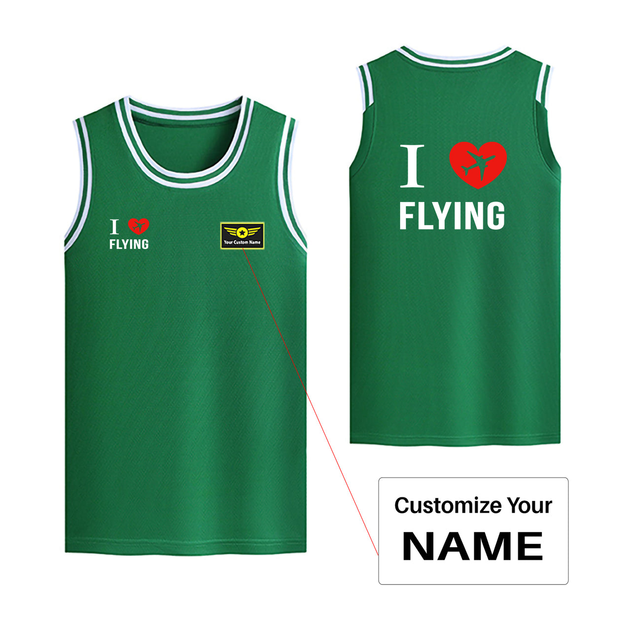 I Love Flying Designed Basketball Style Sports Tank Tops