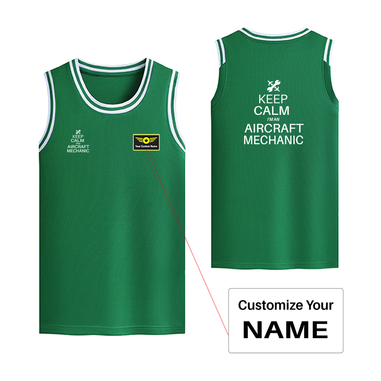 Aircraft Mechanic Designed Basketball Style Sports Tank Tops