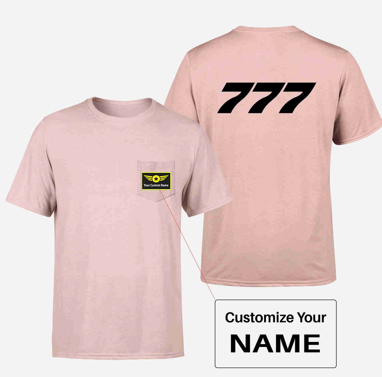 777 Flat Text Designed Pocket T-Shirts