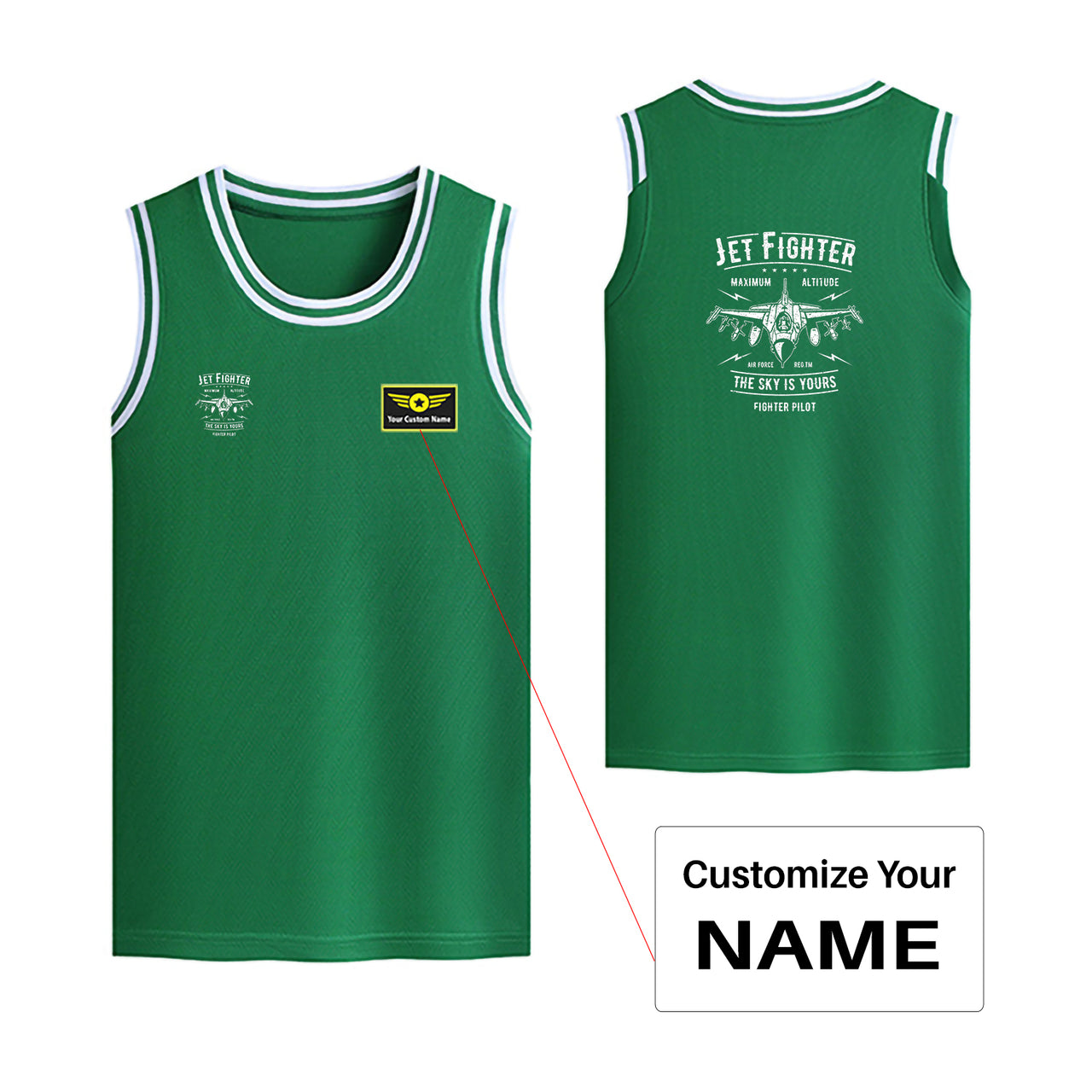 Jet Fighter - The Sky is Yours Designed Basketball Style Sports Tank Tops