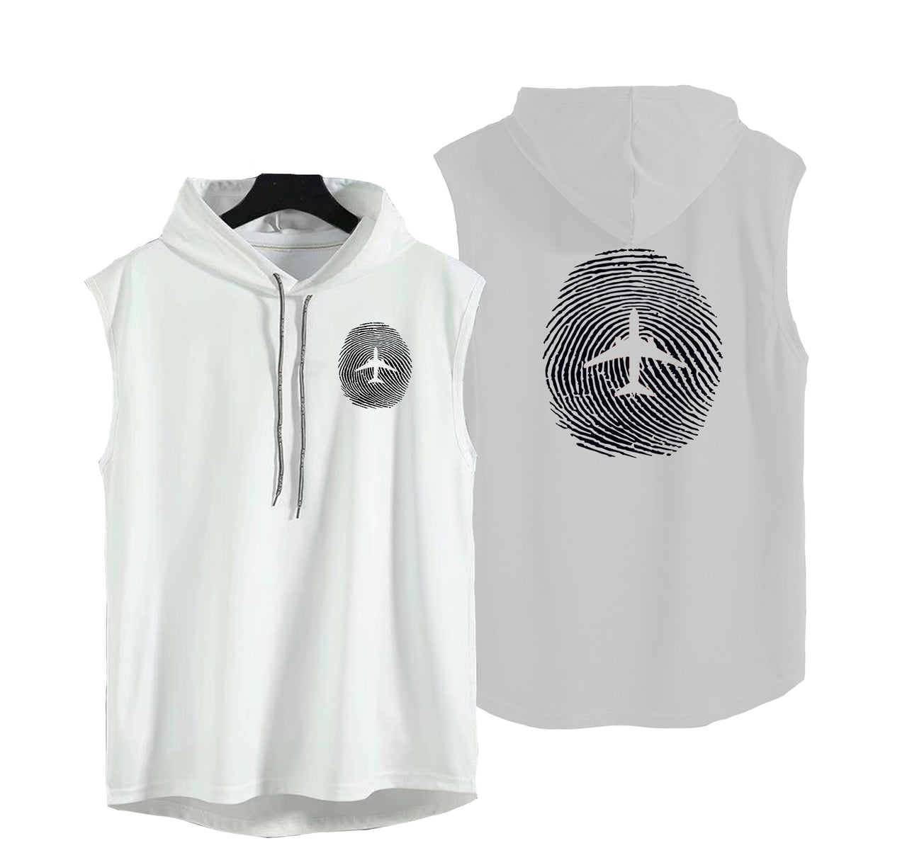 Aviation Finger Print Designed Hooded Tank Tops