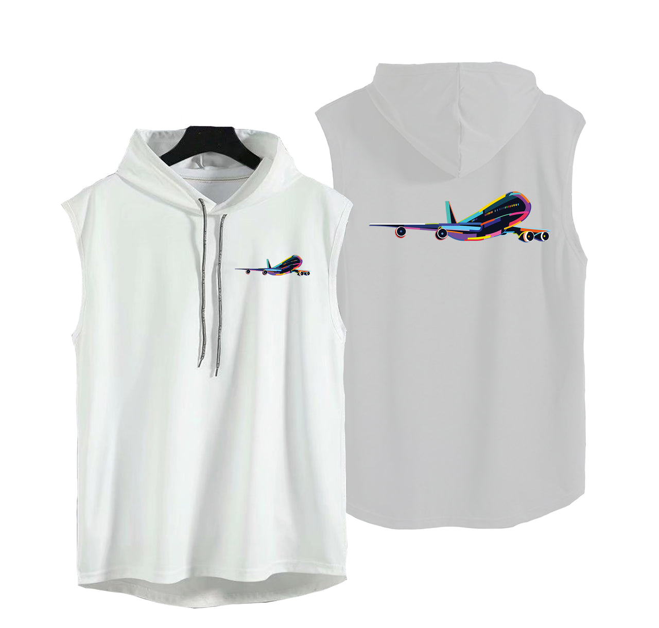 Multicolor Airplane Designed Hooded Tank Tops