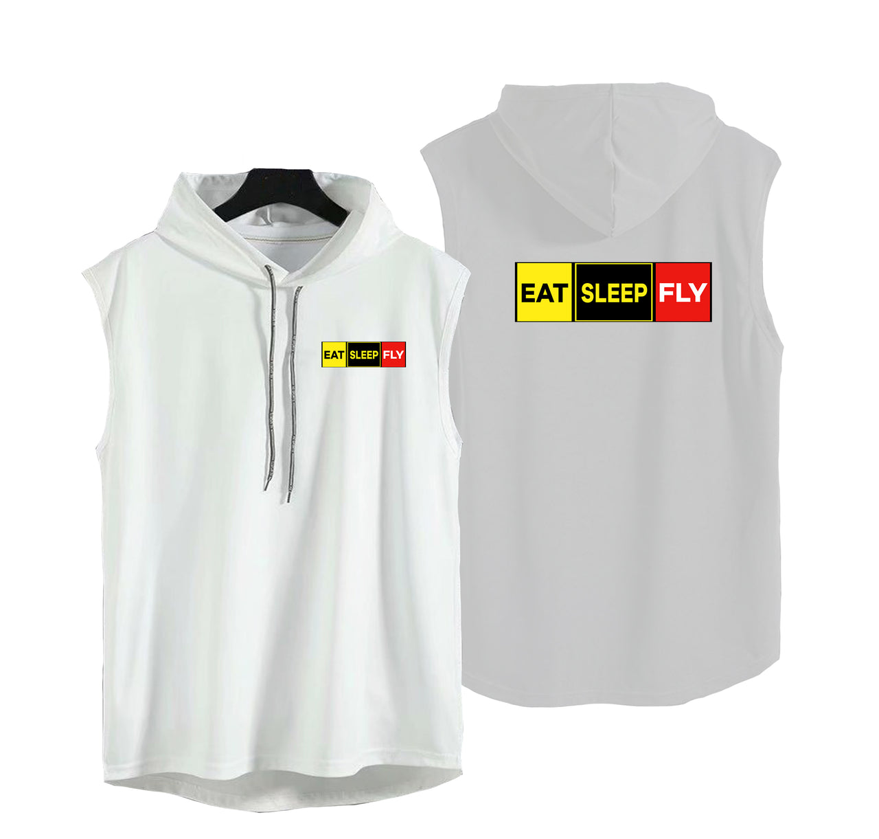 Eat Sleep Fly (Colourful) Designed Hooded Tank Tops