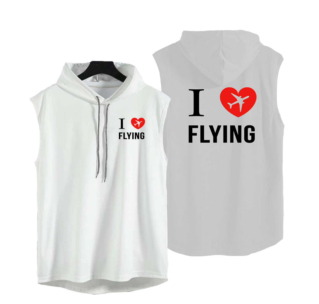 I Love Flying Designed Hooded Tank Tops