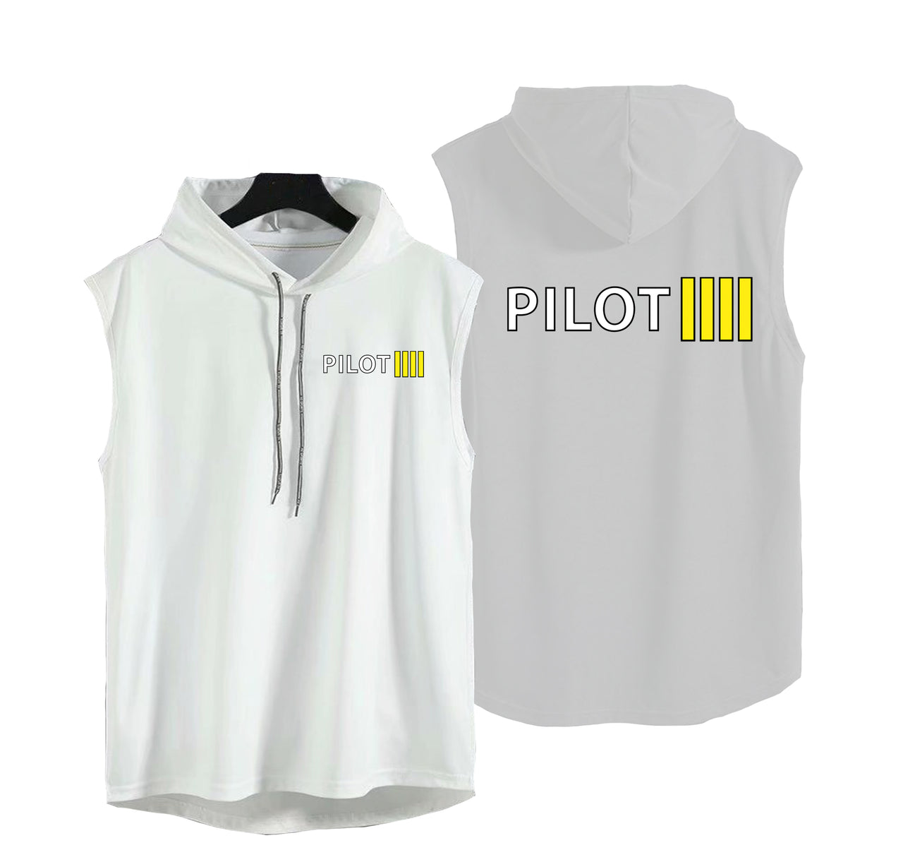 Pilot & Stripes (4 Lines) Designed Hooded Tank Tops