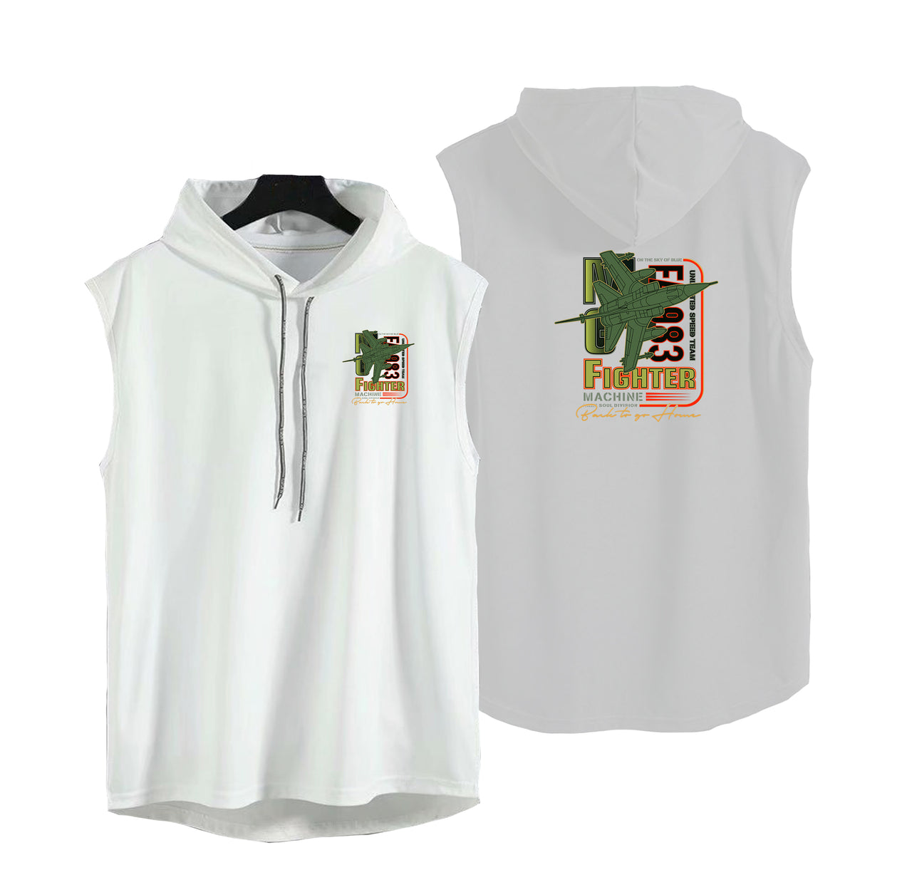 Fighter Machine Designed Hooded Tank Tops