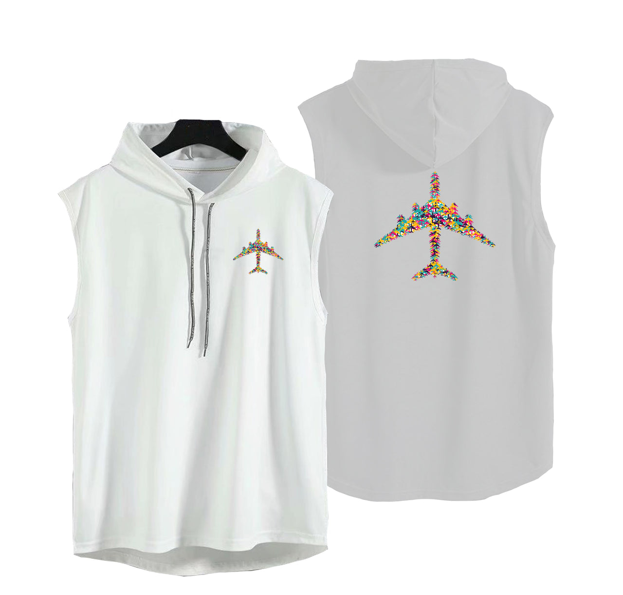 Colourful Airplane Designed Hooded Tank Tops