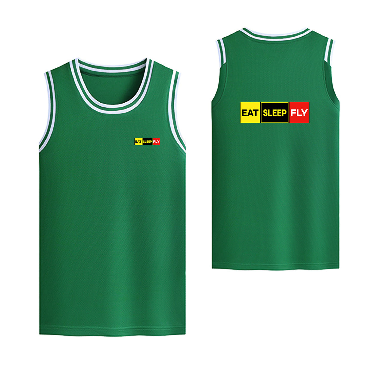 Eat Sleep Fly (Colourful) Designed Basketball Style Sports Tank Tops