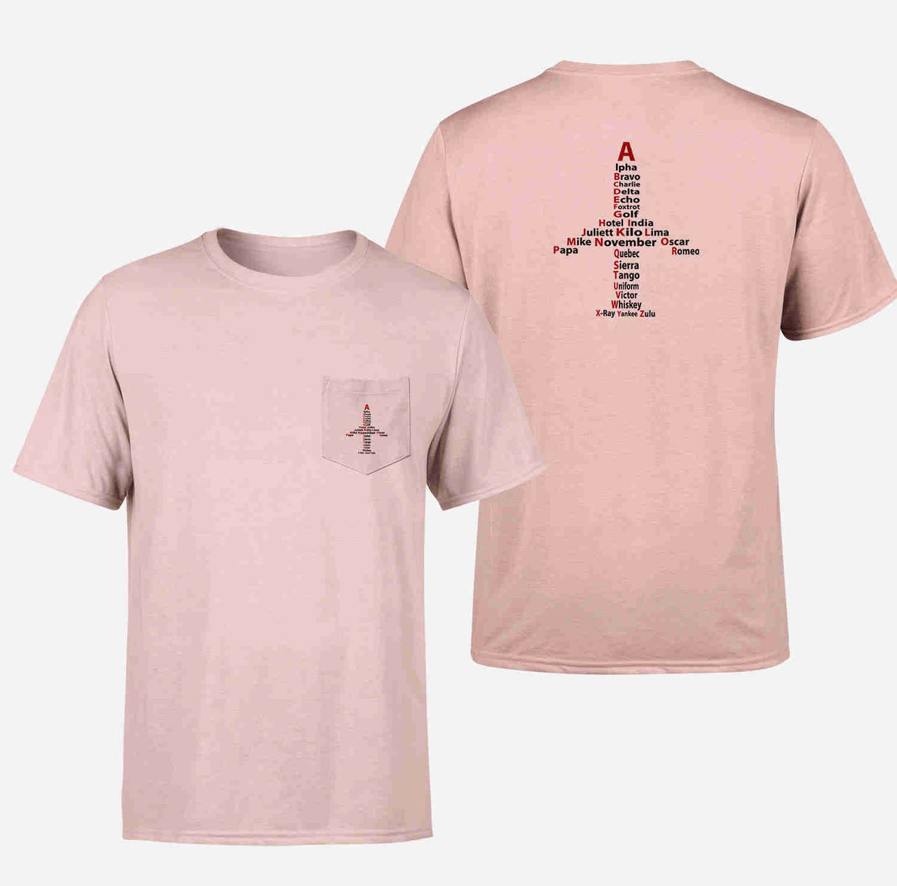 Airplane Shape Aviation Alphabet Designed Pocket T-Shirts