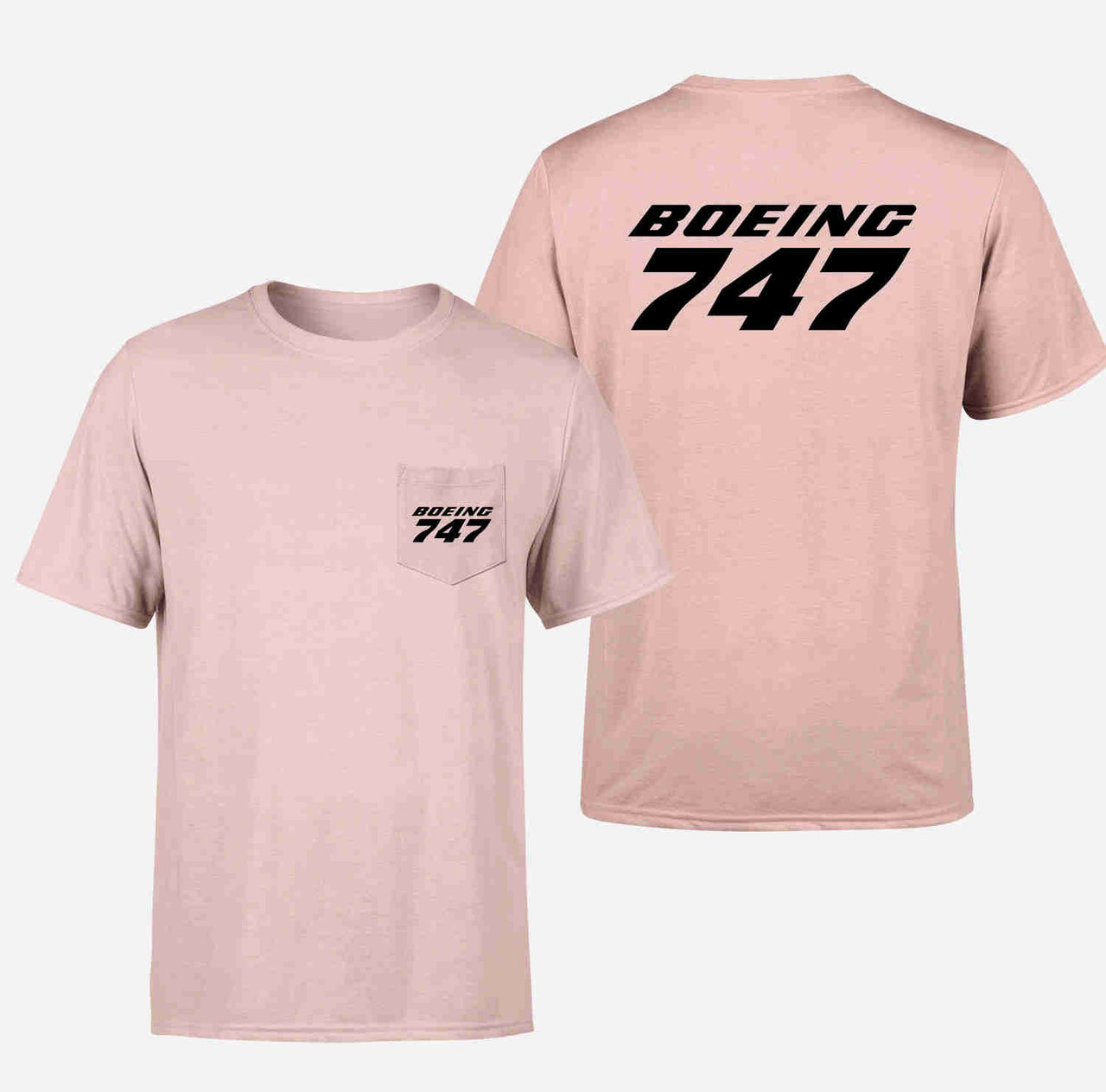 Boeing 747 & Text Designed Pocket T-Shirts