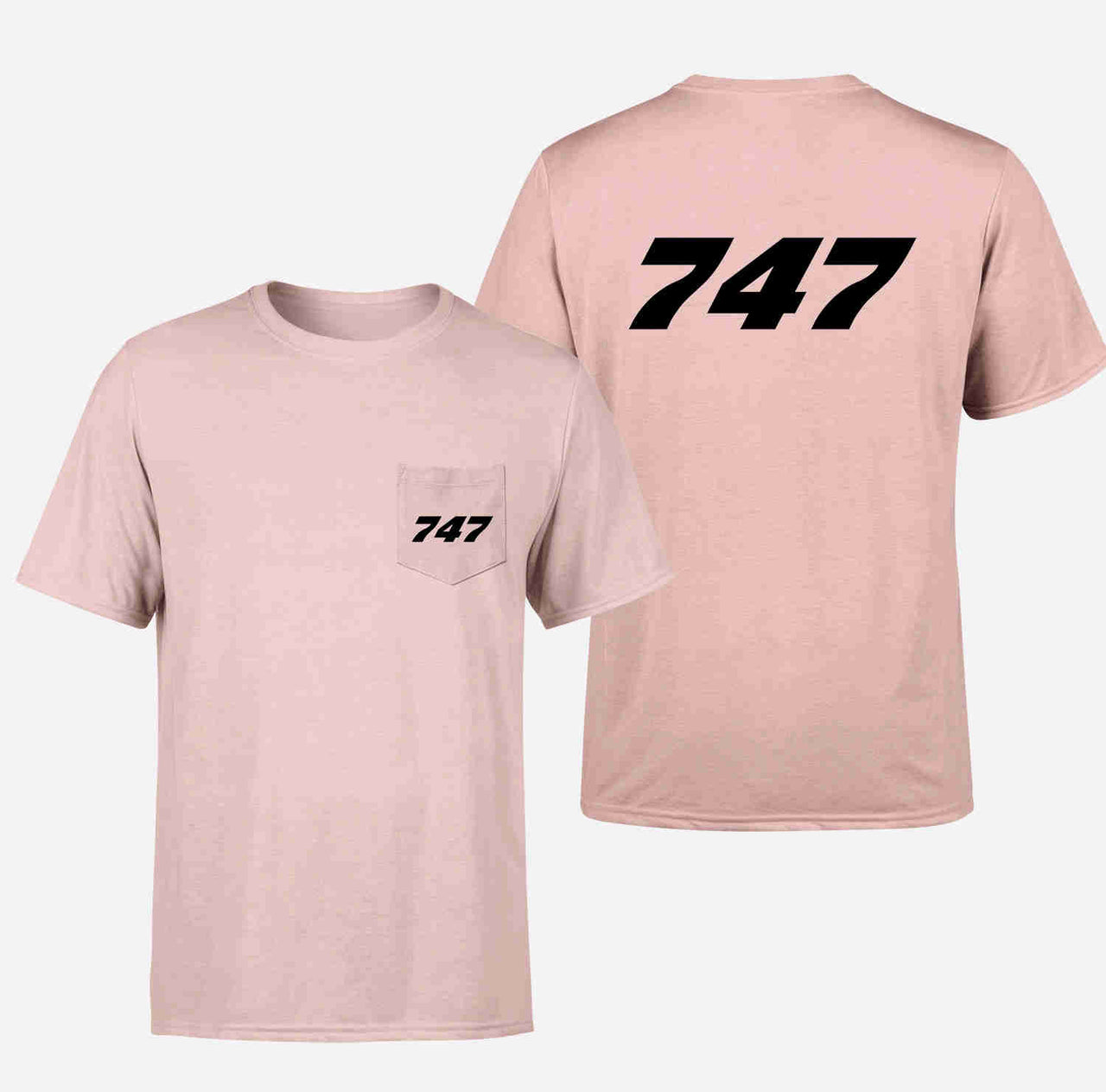 747 Flat Text Designed Pocket T-Shirts