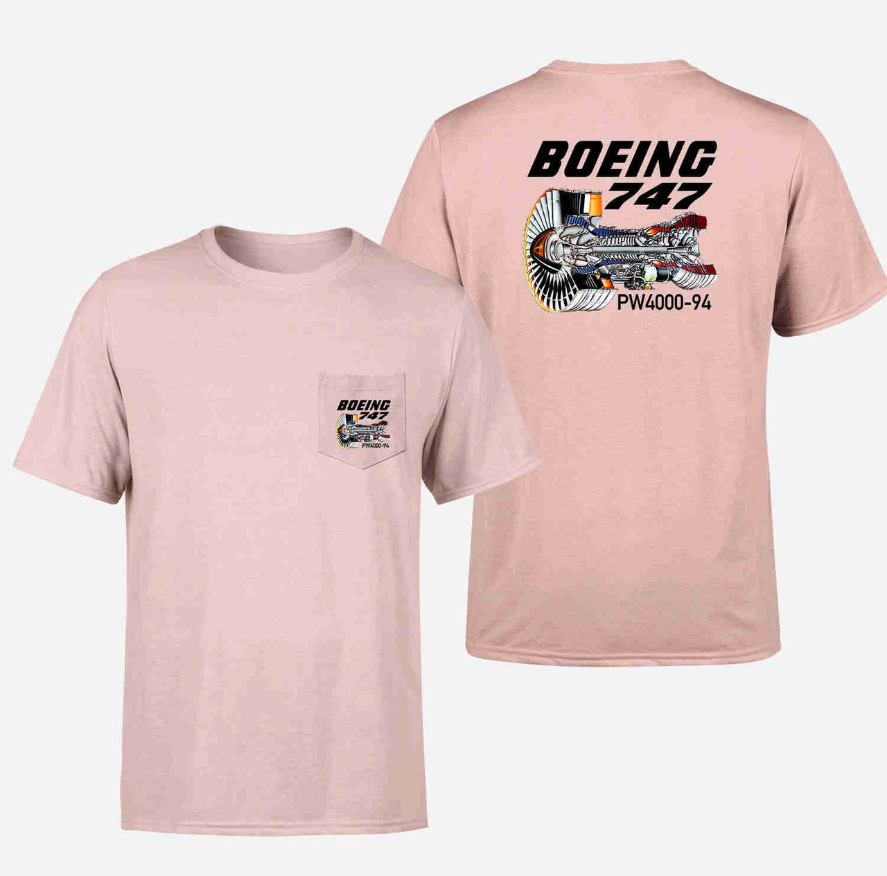 Boeing 747 & PW4000-94 Engine Designed Pocket T-Shirts