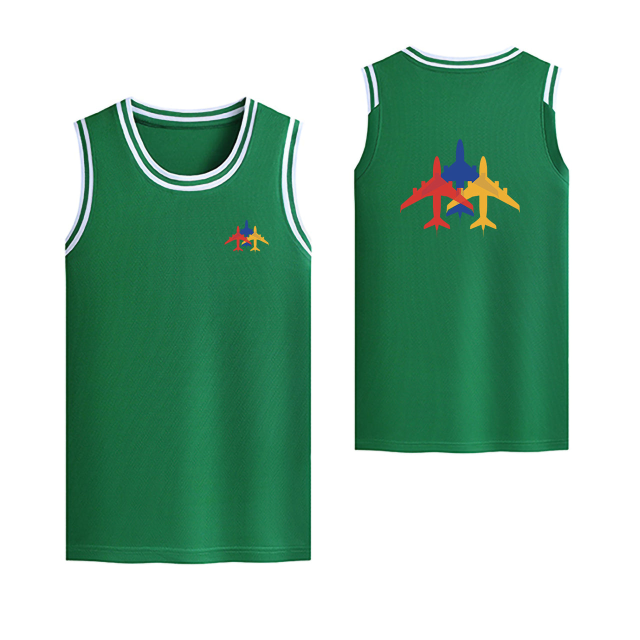 Colourful 3 Airplanes Designed Basketball Style Sports Tank Tops