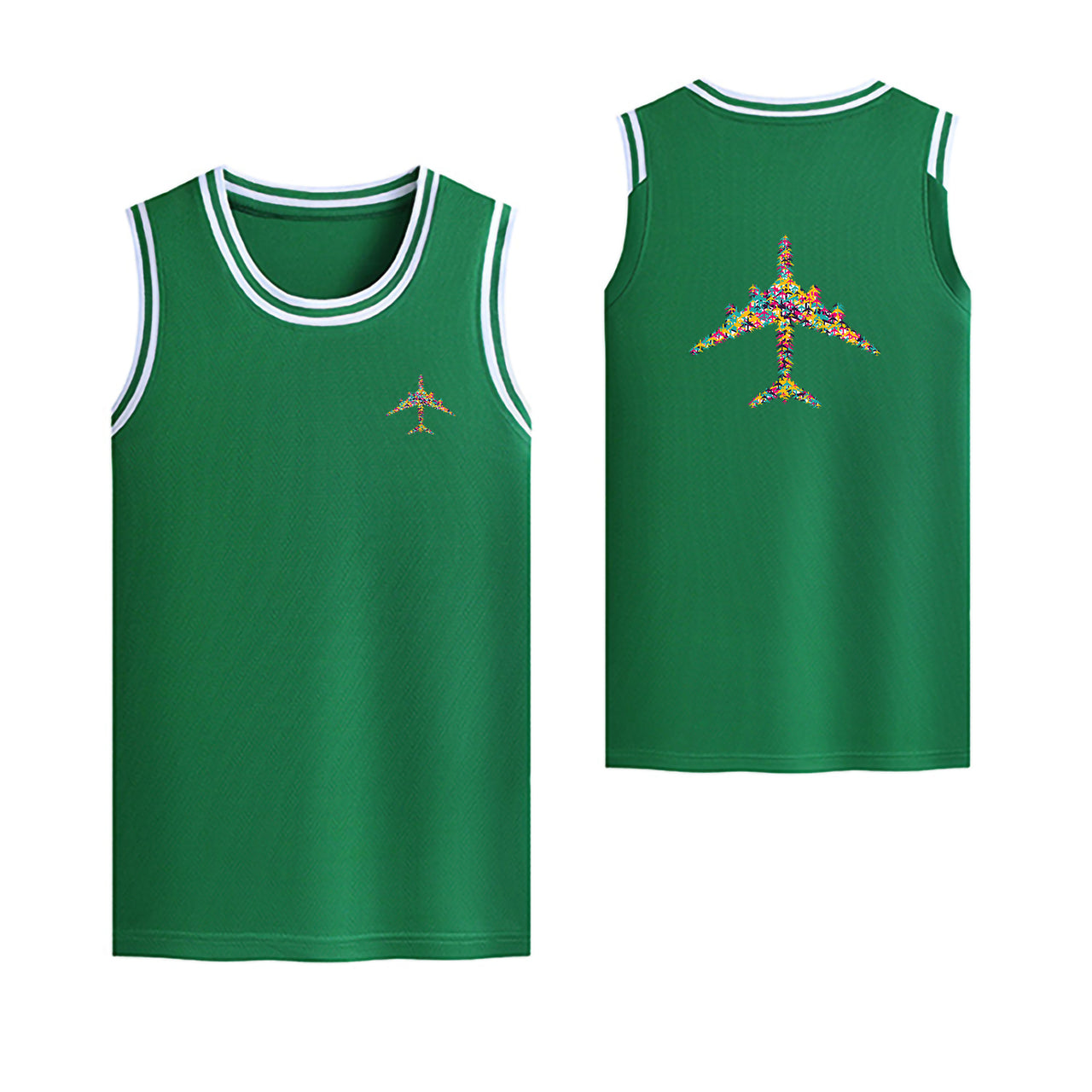 Colourful Airplane Designed Basketball Style Sports Tank Tops