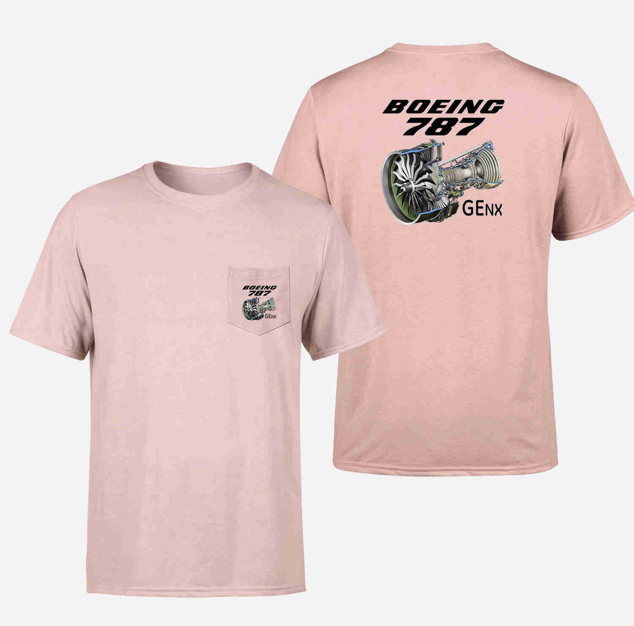 Boeing 787 & GENX Engine Designed Pocket T-Shirts