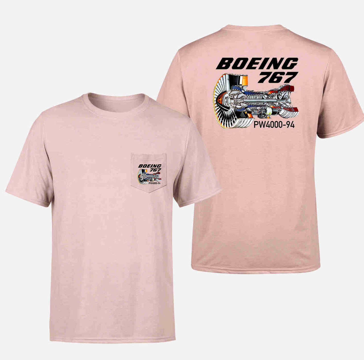 Boeing 767 Engine (PW4000-94) Designed Pocket T-Shirts