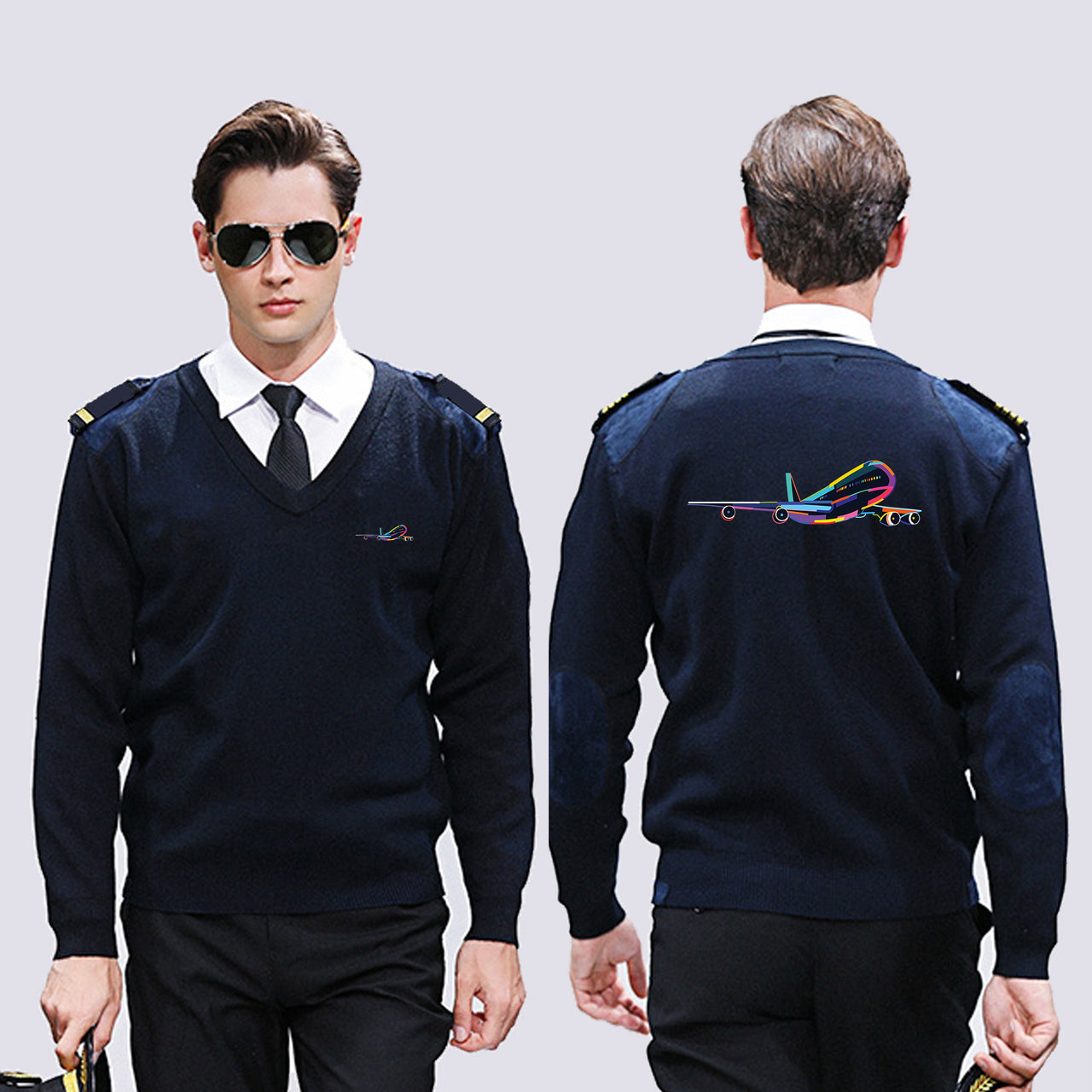 Multicolor Airplane Designed Wool Pilot Sweaters