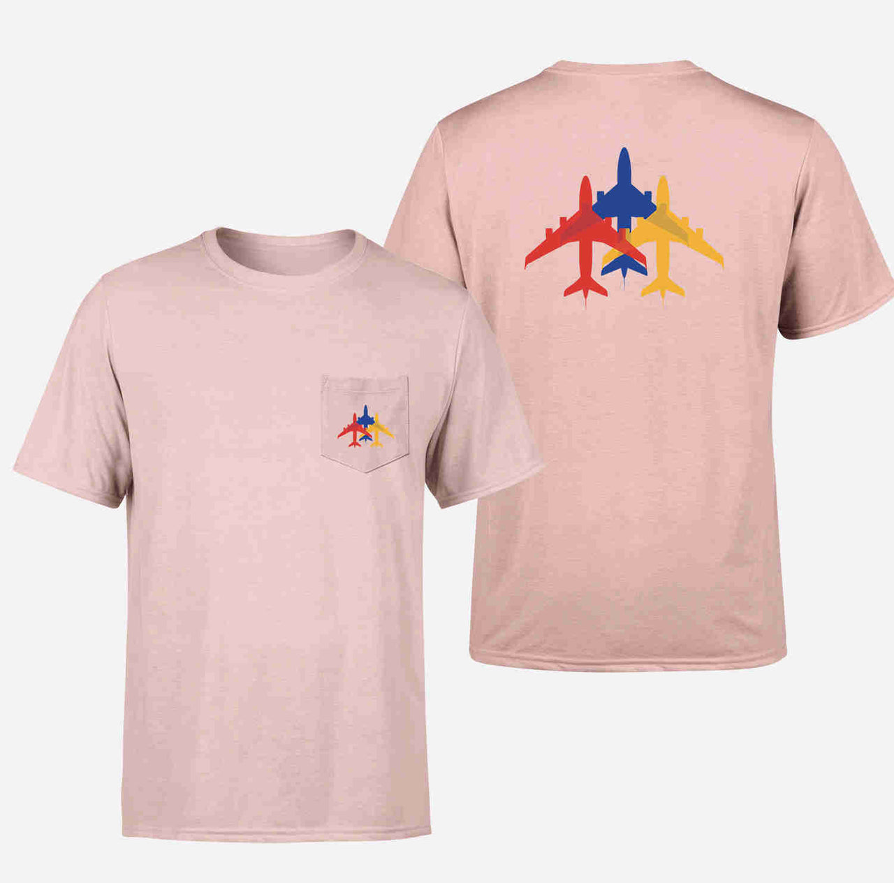 Colourful 3 Airplanes Designed Pocket T-Shirts