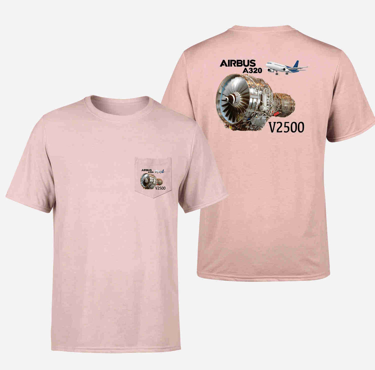 Airbus A320 & V2500 Engine Designed Pocket T-Shirts