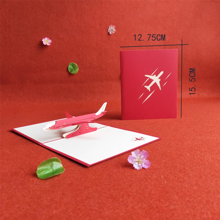 Airplane Red Paper Cuttings 3D greeting card