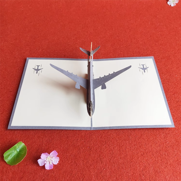 Airplane Grey Paper Cuttings 3D greeting card