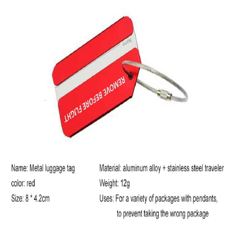 Remove Before Flight ID Tag  Aluminium Alloy Suitcase Tag Travel Labels Set With Steel Loop