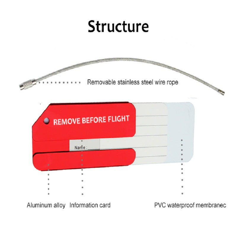 Remove Before Flight ID Tag  Aluminium Alloy Suitcase Tag Travel Labels Set With Steel Loop