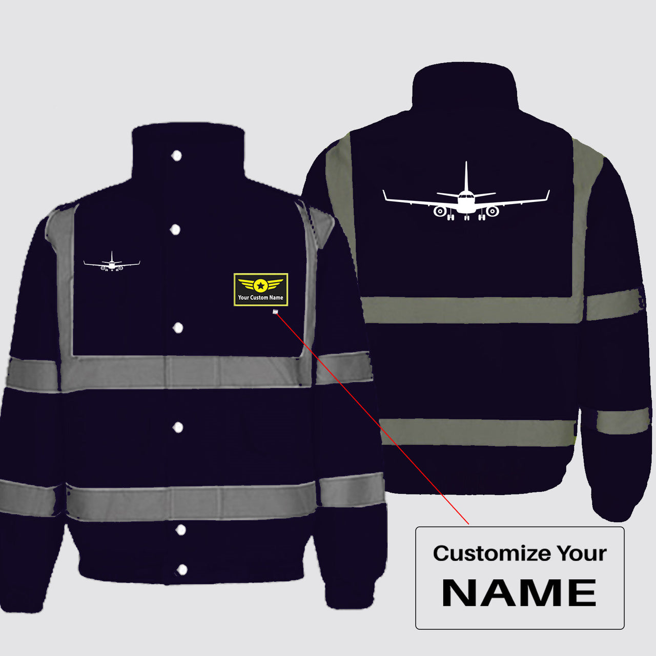 Embraer E-190 Silhouette Plane Designed Reflective Winter Jackets