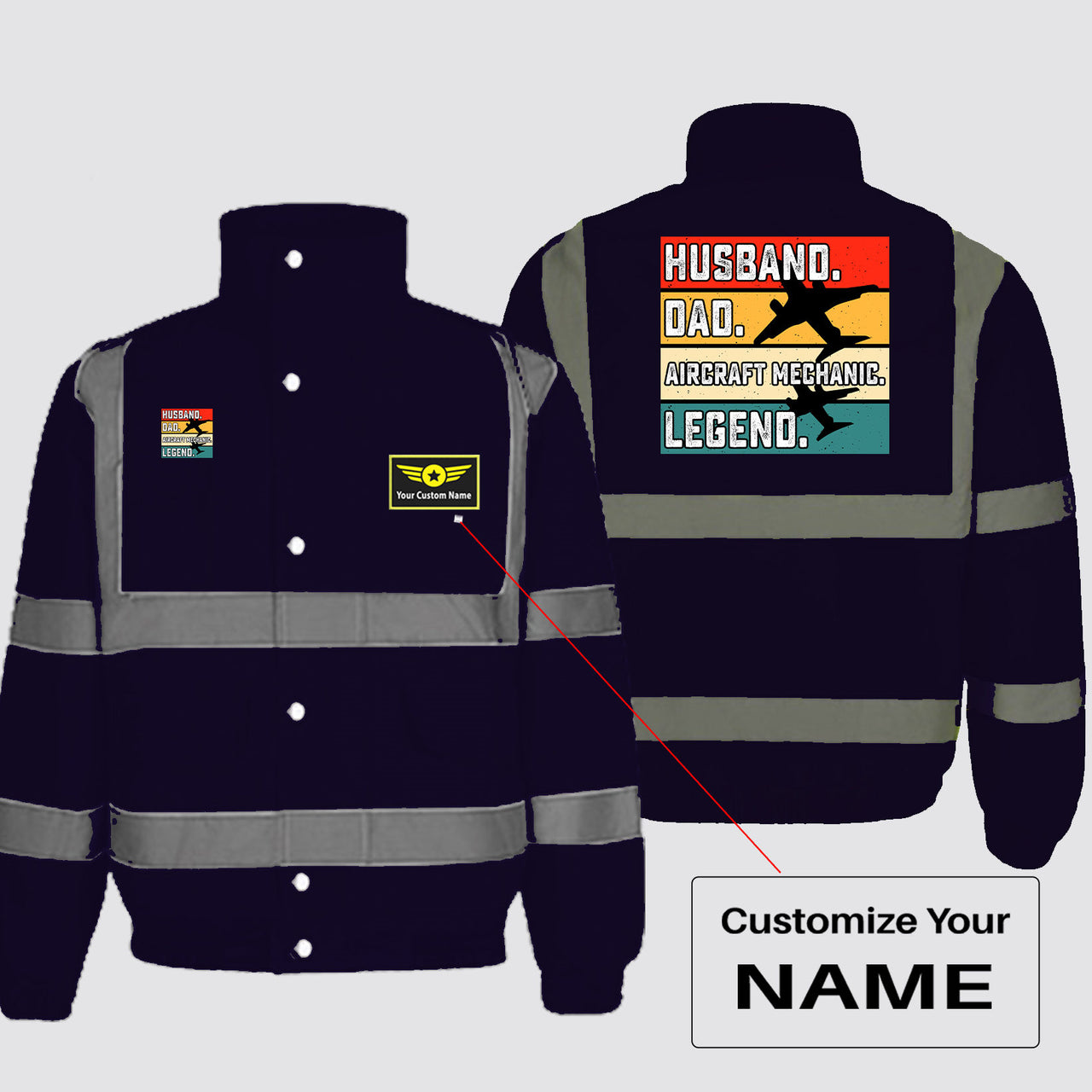 Husband & Dad & Aircraft Mechanic & Legend Designed Reflective Winter Jackets