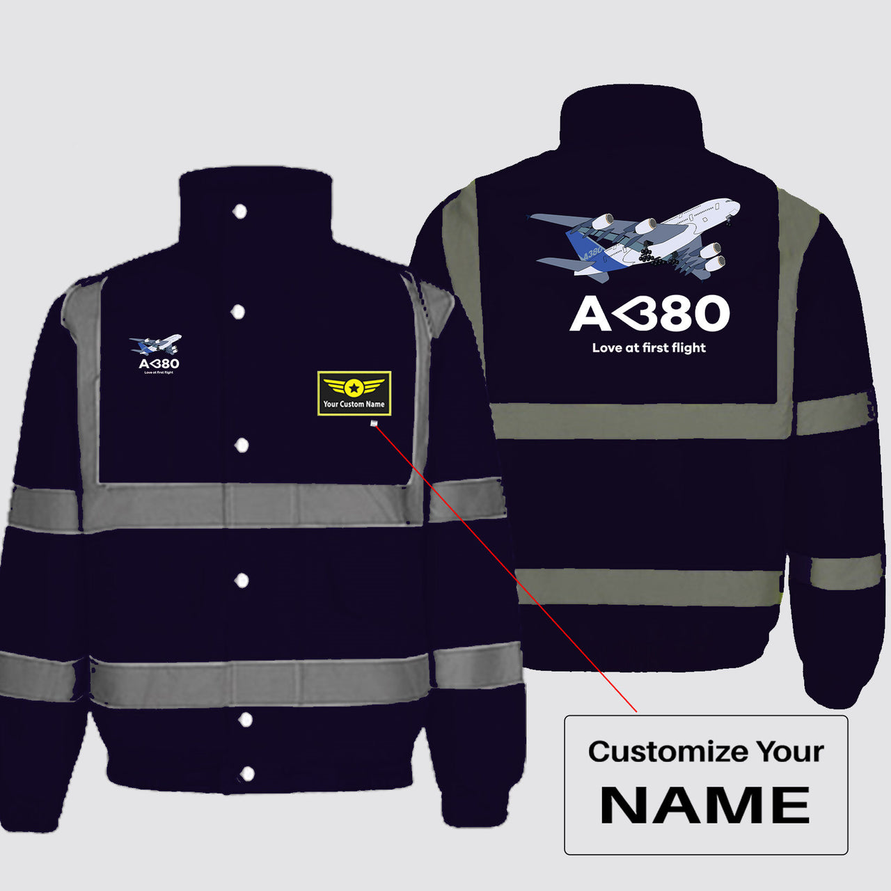 Airbus A380 Love at first flight Designed Reflective Winter Jackets