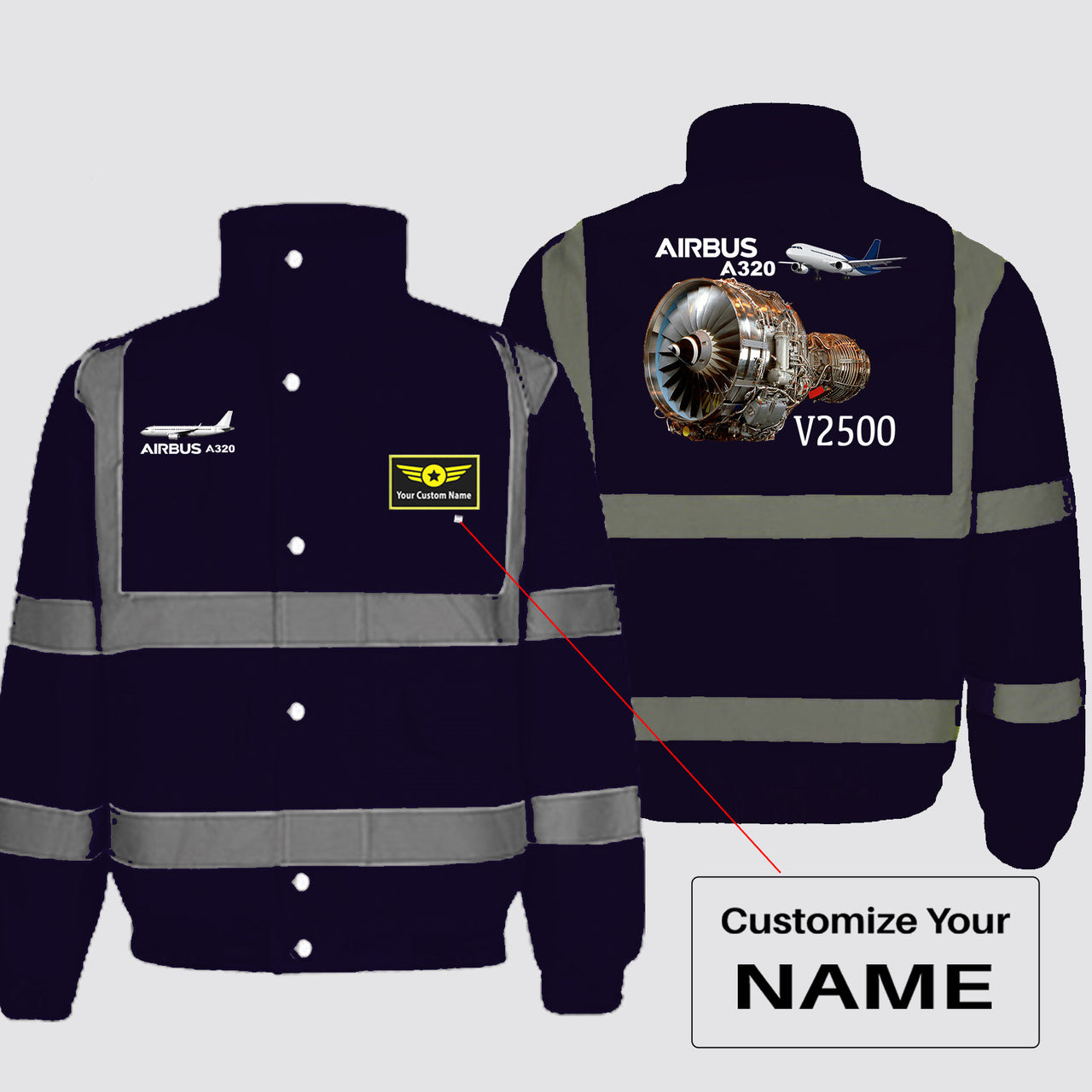 Airbus A320 & V2500 Engine Designed Reflective Winter Jackets