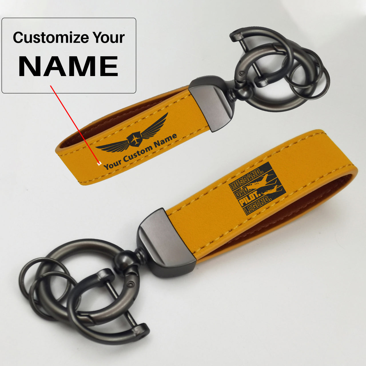 Husband & Dad & Pilot & Legend Design Horseshoe Buckle Key Chains