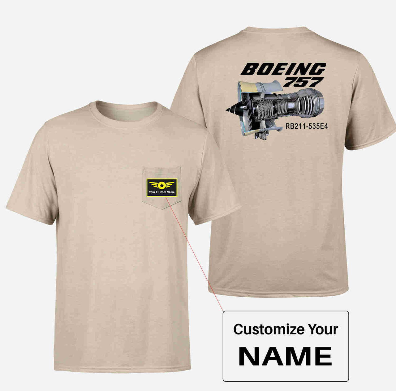 Boeing 757 & Rolls Royce Engine (RB211) Designed Pocket T-Shirts