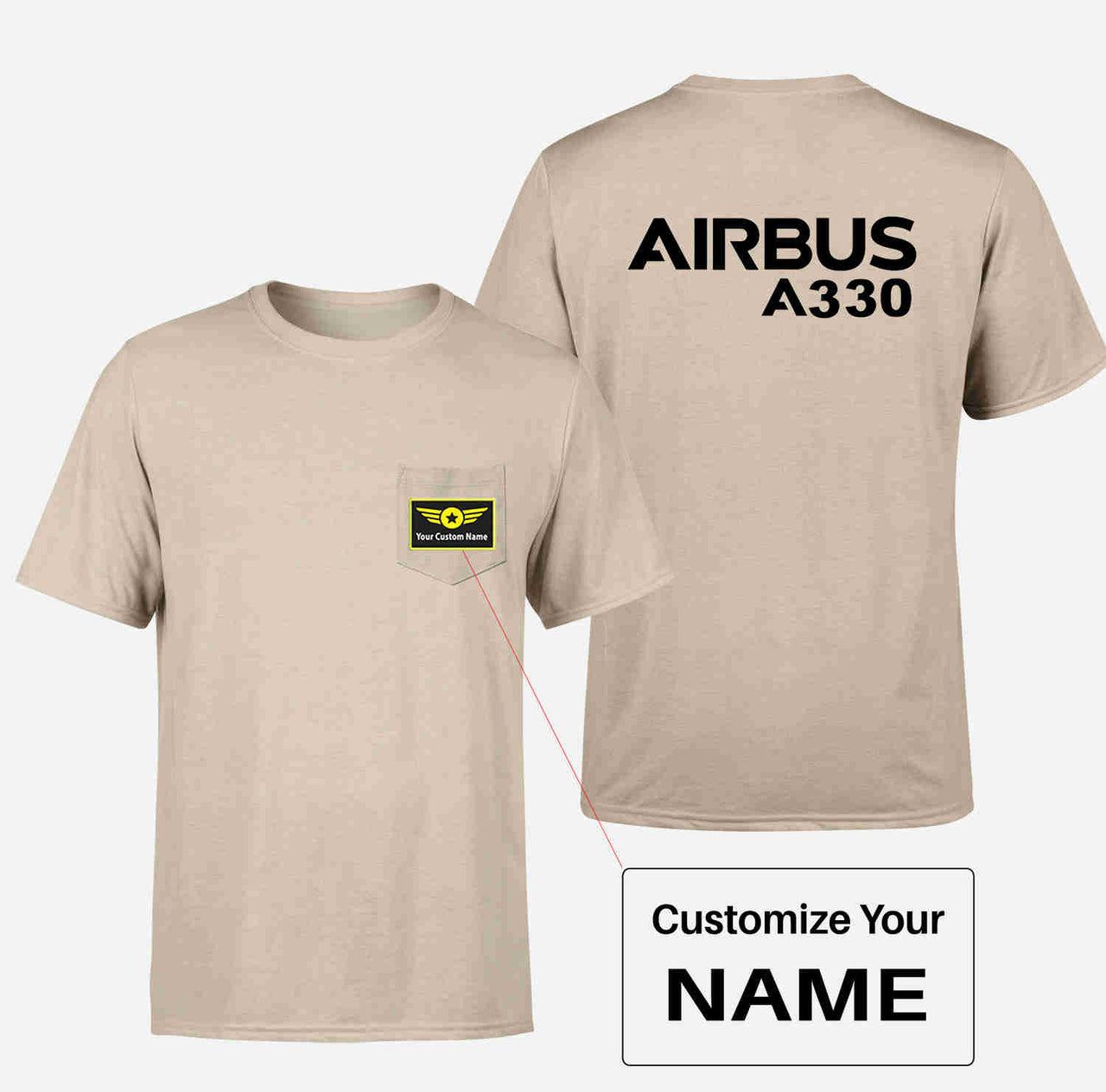 Airbus A330 & Text Designed Pocket T-Shirts