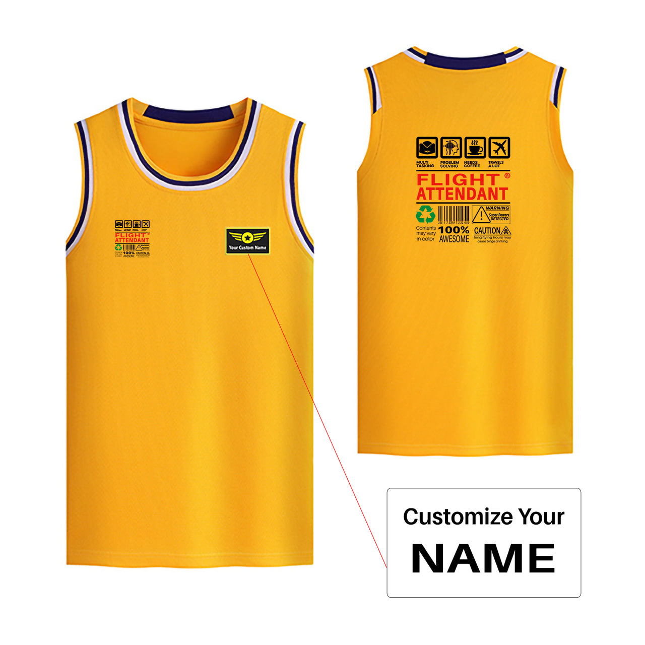 Flight Attendant Label Designed Basketball Style Sports Tank Tops