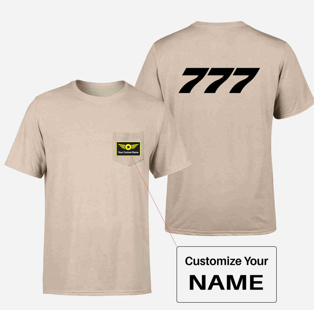 777 Flat Text Designed Pocket T-Shirts