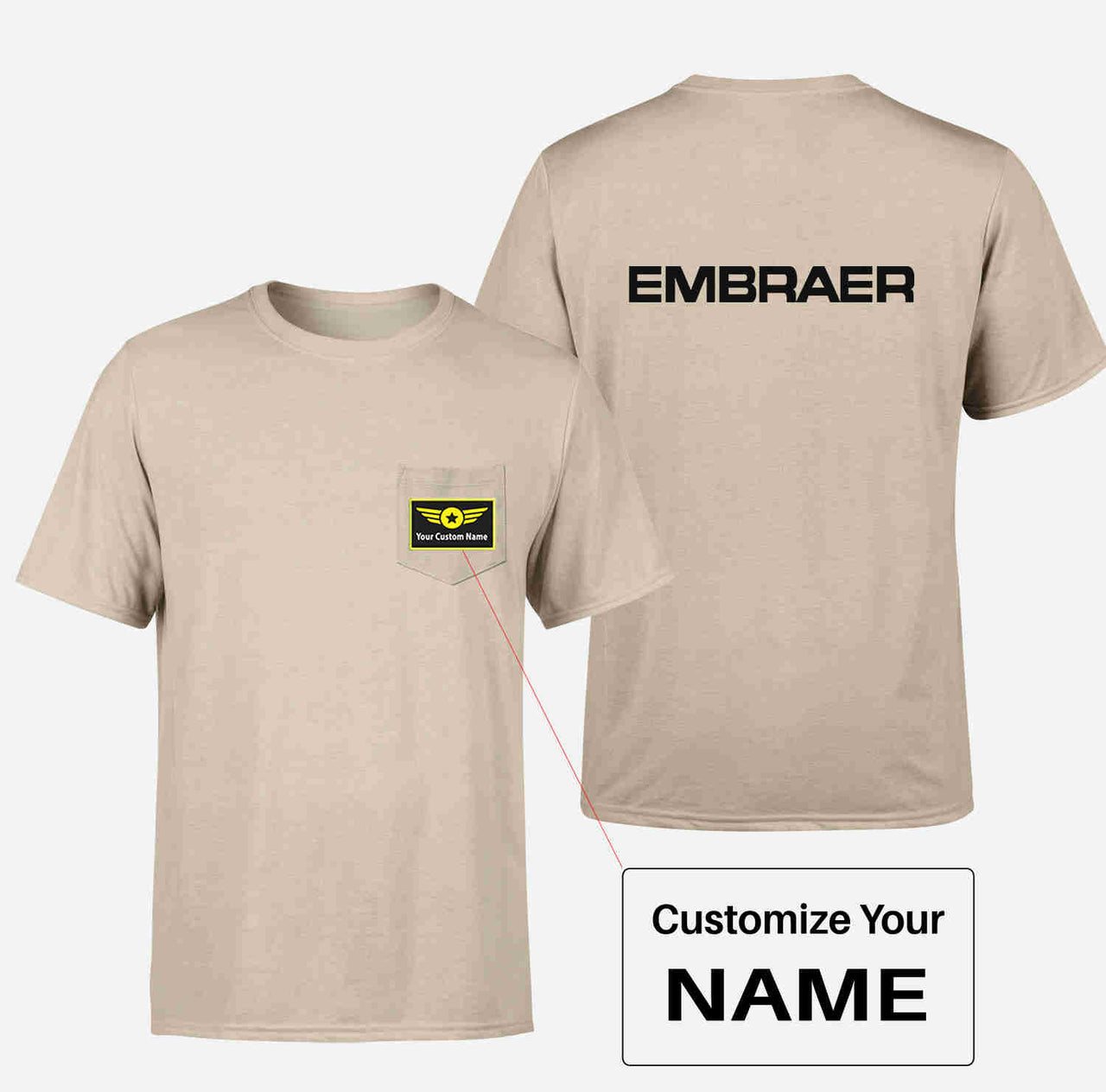 Embraer & Text Designed Pocket T-Shirts