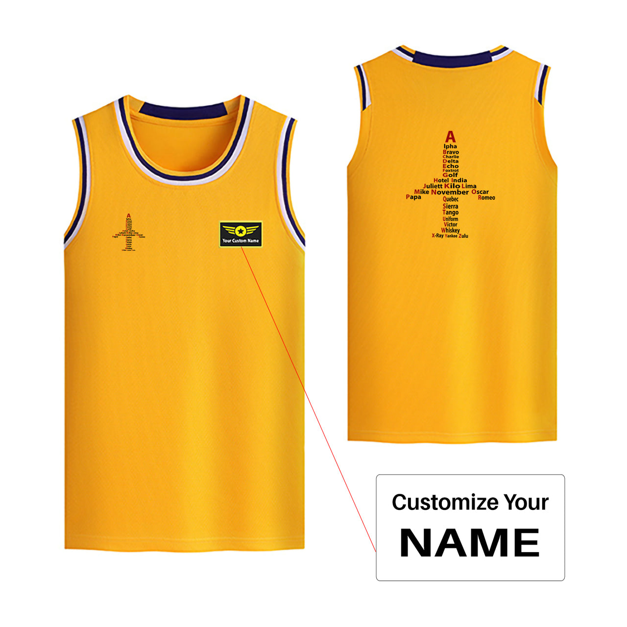 Airplane Shape Aviation Alphabet Designed Basketball Style Sports Tank Tops