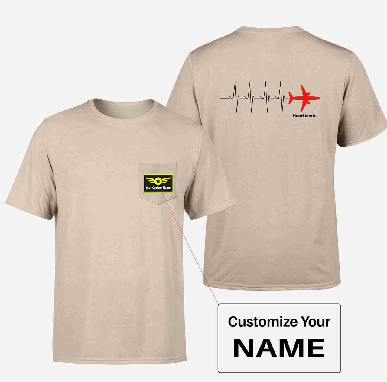 Aviation Heartbeats Designed Pocket T-Shirts