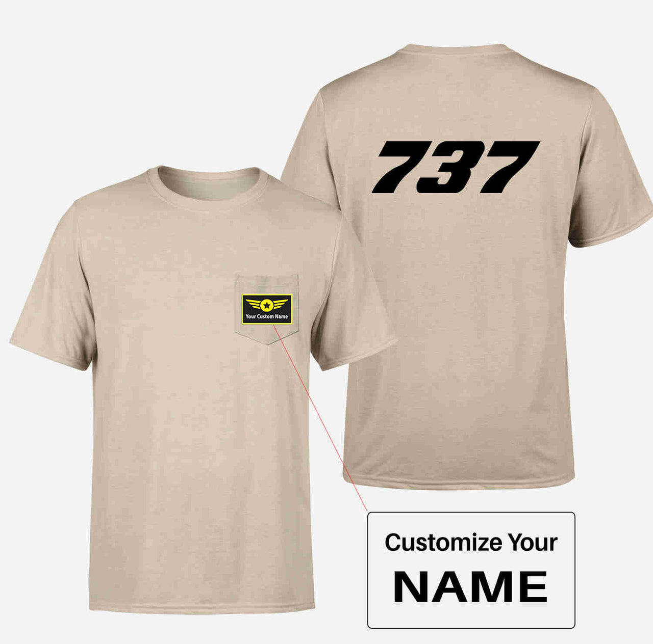 737 Flat Text Designed Pocket T-Shirts